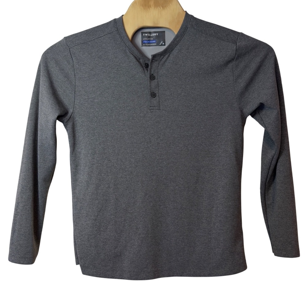 Twillory Long Sleeve Henley Performance Activewear Shirt Size M Gray Stretch